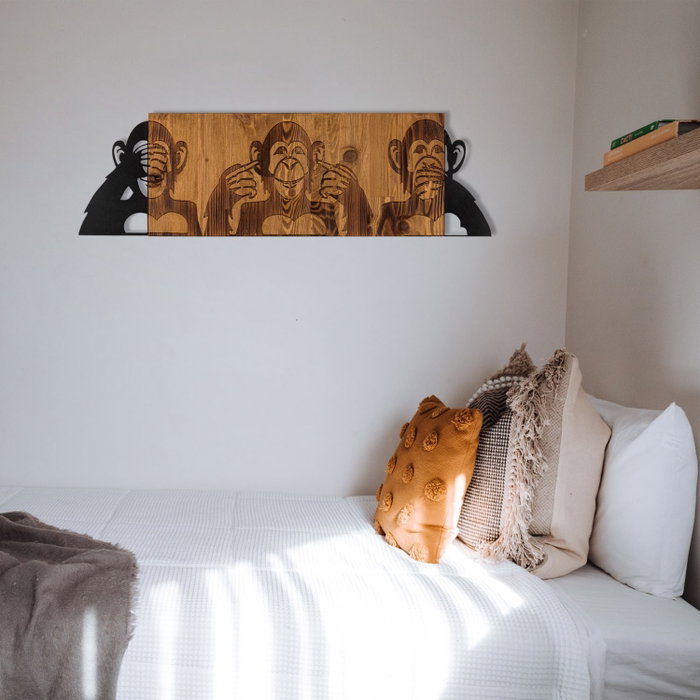 Wallity Escultura de pared I didn't see I didn't hear I don't know Negro y Nogal